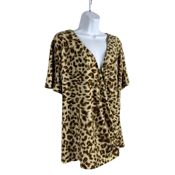 Evan-Picone Woman 2X Leopard Print V-Neck Wrap Blouse Top - Picture 1 of 11